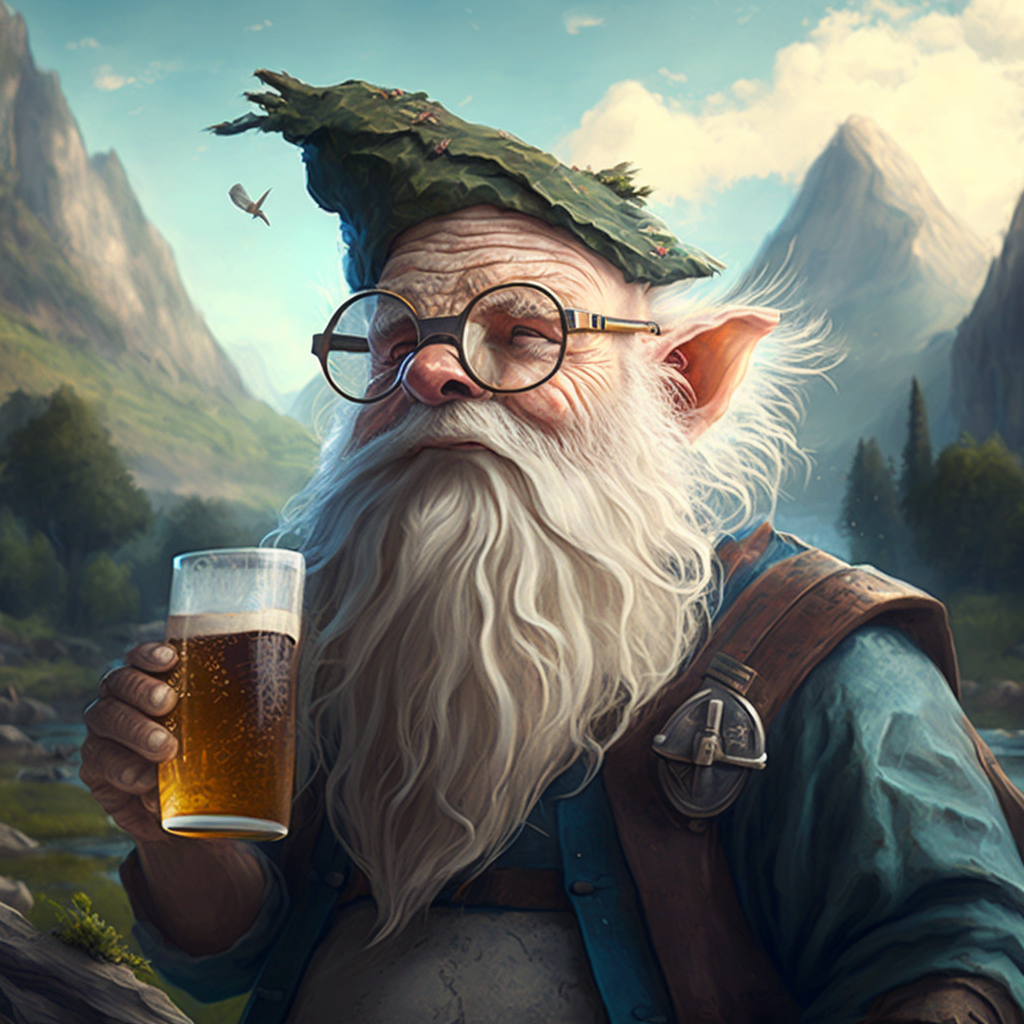 Bad Gnome Enjoying a Cold Beer