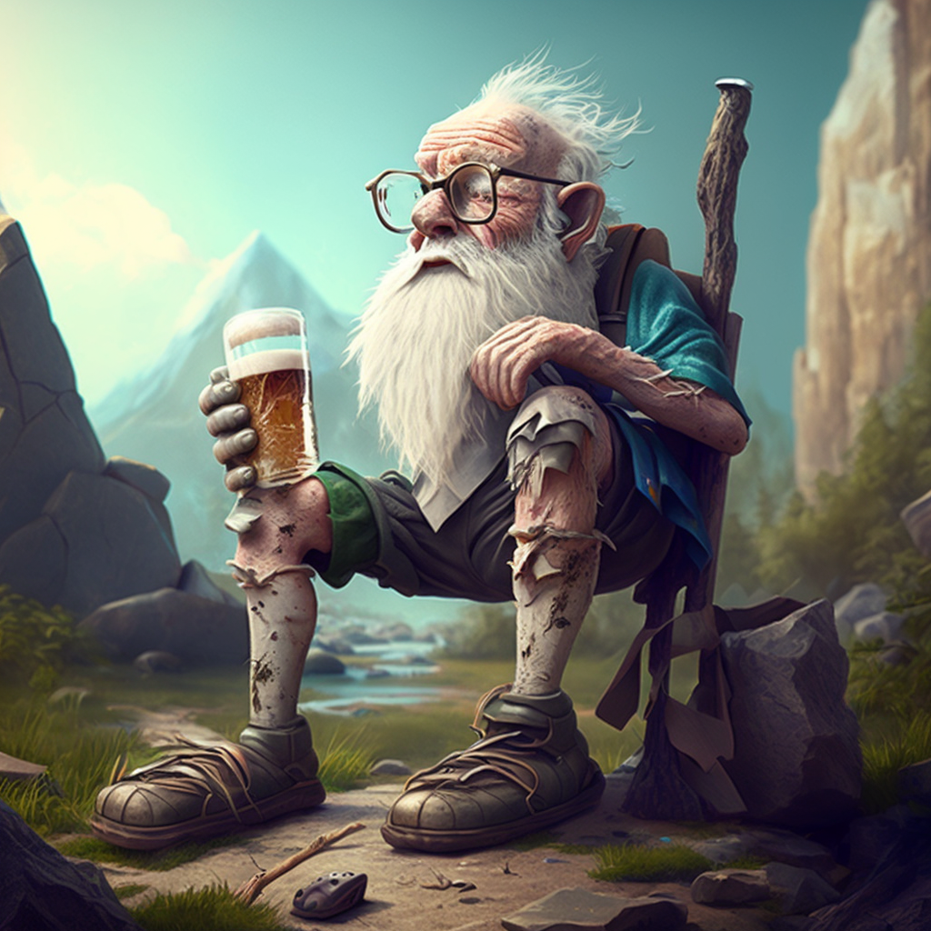 Bad Gnome Enjoying a Beer after a Good Spill