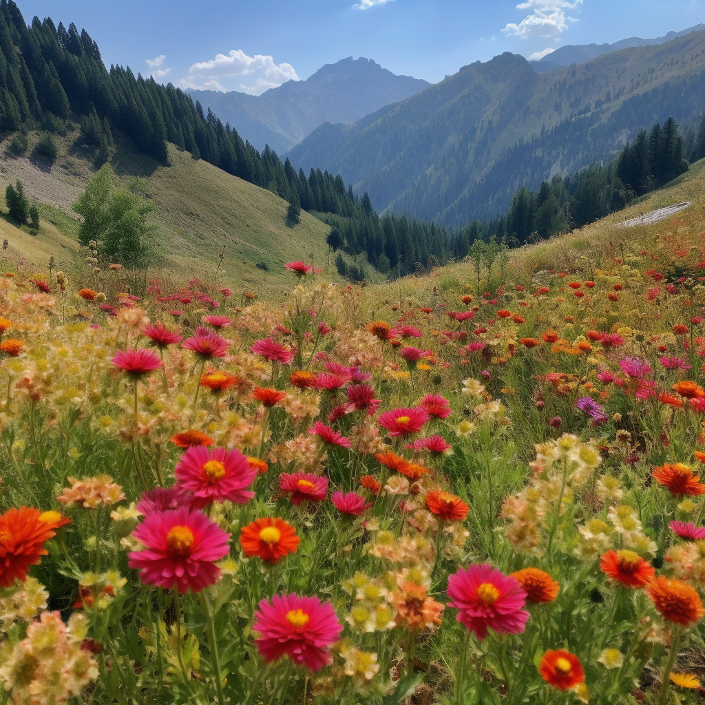 A beautiful valley of Cherry Queen and Persian Carpet Zinnias