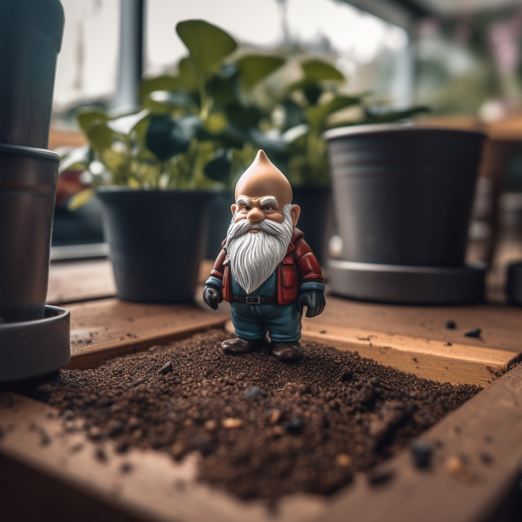 Bad Gnome looking unhappy with a cheap garden bed