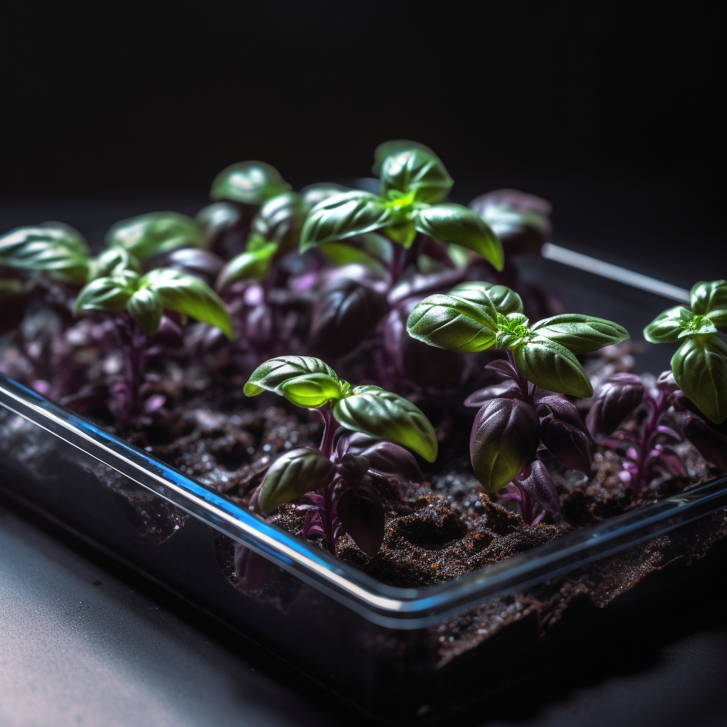 Genovese Basil and Purple Dark Opal Basil in Seeding Tray