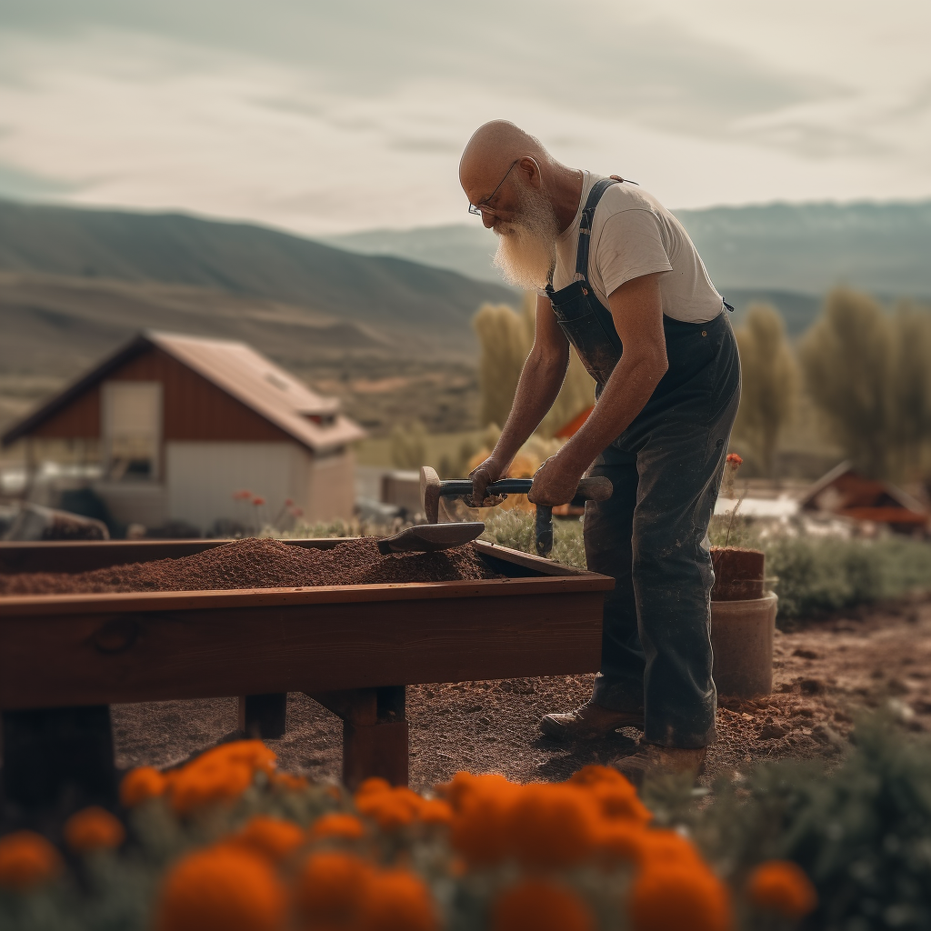 Bad Gnome Working on a Raised Bed Garden