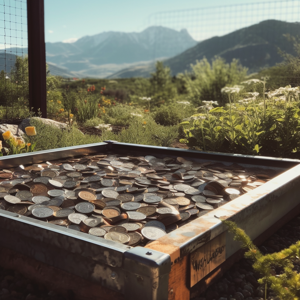 Metal Raised Bed Garden Full of Coins